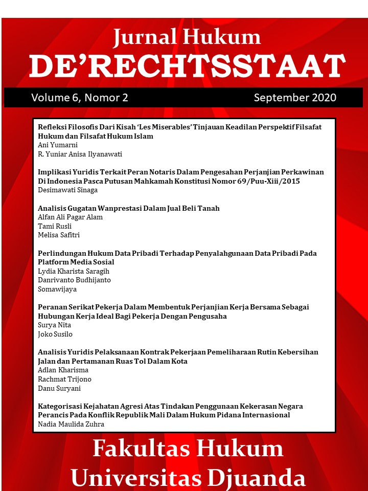 					View Vol. 6 No. 2 (2020): Jurnal Hukum De'Rechtsstaat
				