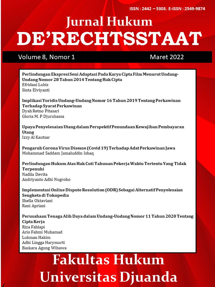 					View Vol. 8 No. 1 (2022): JURNAL HUKUM DE'RECHTSSTAAT
				