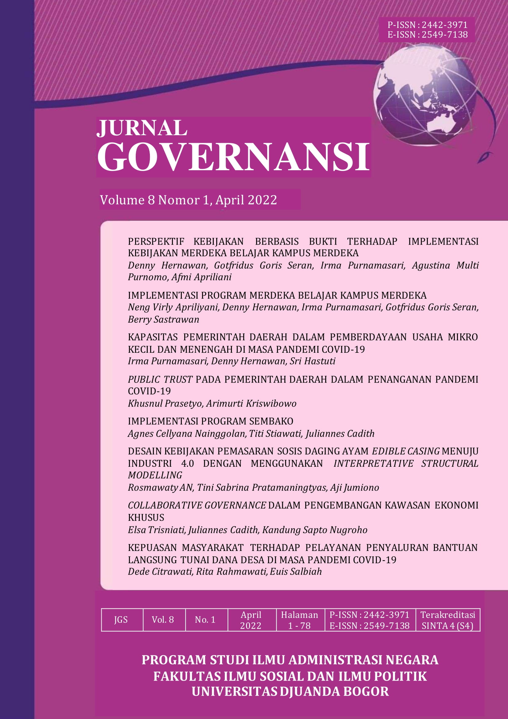 					Lihat Vol 8 No 1 (2022): Jurnal Governansi Volume 8 Nomor 1, April 2022
				