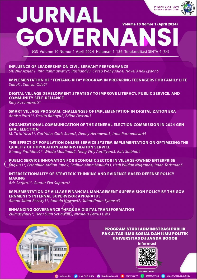 					View Vol. 10 No. 1 (2024): Jurnal Governansi Volume 10 Nomor 1, April 2024
				