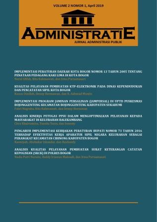 					View Vol. 2 No. 1 (2019): Administratie Jurnal Administrasi Publik
				