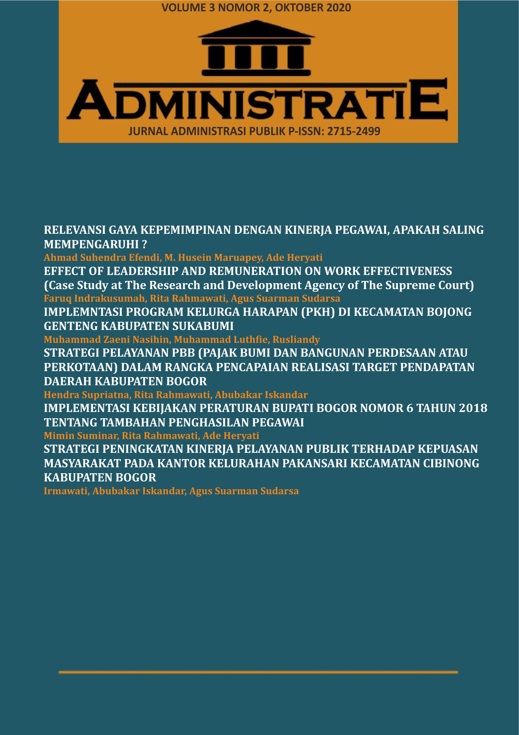 					View Vol. 3 No. 2 (2020): Jurnal Administratie
				