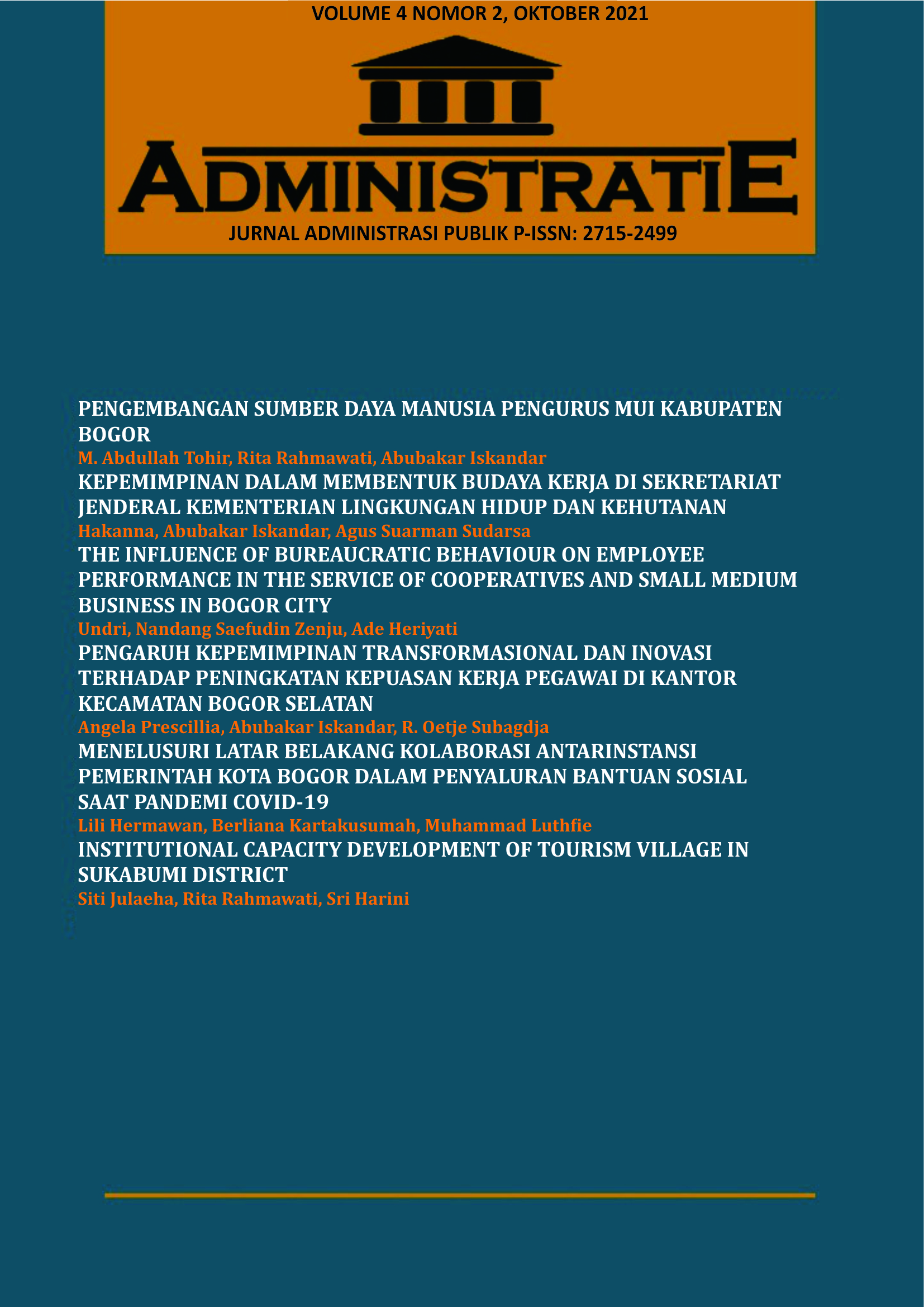 					View Vol. 4 No. 2 (2021): Administratie: Jurnal Administrasi Publik
				